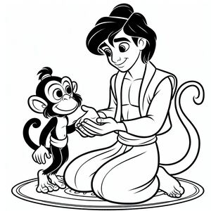 A cartoon character giving a monkey a hand