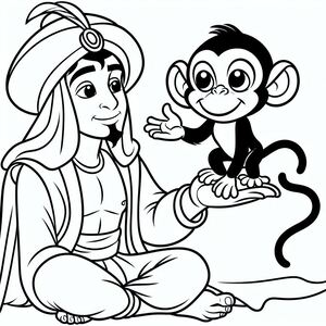 A girl and a monkey sitting on the ground
