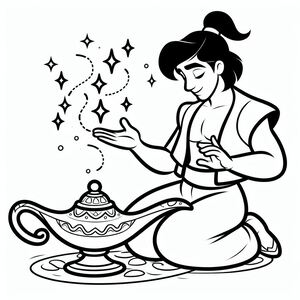 A woman sitting on the ground holding a pot with stars coming out of it
