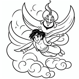 A drawing of a girl and a monkey flying through the sky