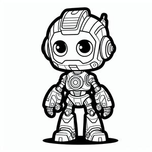 A coloring page of a robot with headphones