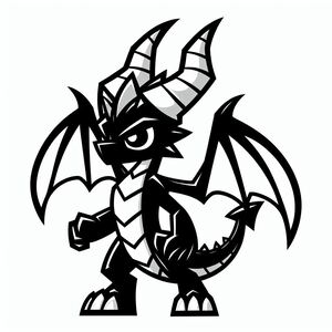 A black and white drawing of a dragon