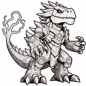 Một bản vẽ đen trắng của một godzilla