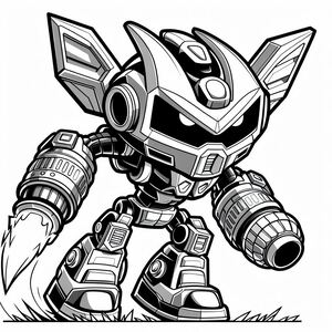 A drawing of a robot with a big gun