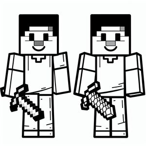 A black and white image of two minecraft characters
