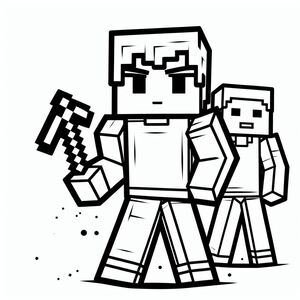 A black and white image of a minecraft character