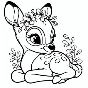 Một con nai hoạt hình với một bông hoa trên tóc