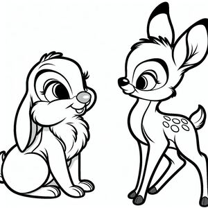 A drawing of a cartoon fox and a deer