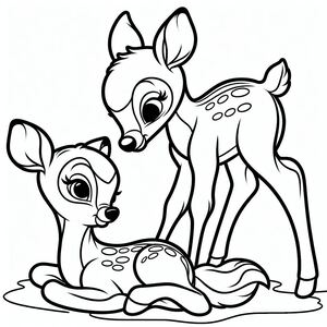 A deer and a baby deer laying on the ground