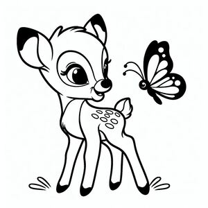 A little deer with a butterfly on its nose