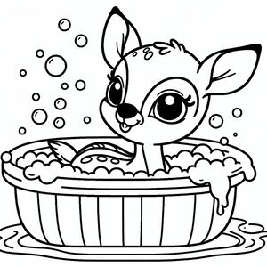 Một con nai hoạt hình đang tắm trong bồn tắm