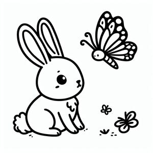Một chú thỏ và một con bướm ngồi cạnh nhau