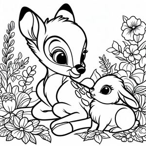 Một con cáo con chơi với một con thỏ con trên cánh đồng hoa