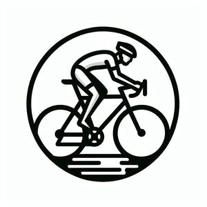 A black and white picture of a man riding a bike