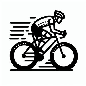 A black and white picture of a person riding a bike