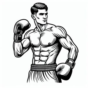 Một bức vẽ đen trắng của một người đàn ông đeo găng tay đấm bốc
