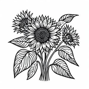 A black and white drawing of a sunflower 4
