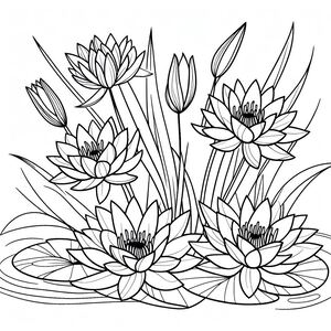 A black and white drawing of flowers and leaves