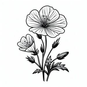 A black and white drawing of a flower