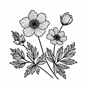 Một bản vẽ đen trắng của ba bông hoa
