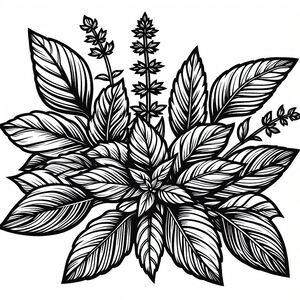 A black and white drawing of leaves