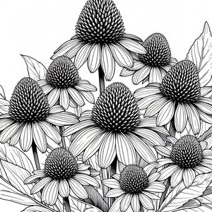 A black and white drawing of a bouquet of flowers