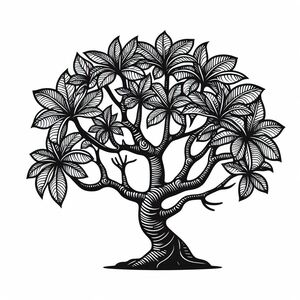 A black and white drawing of a tree