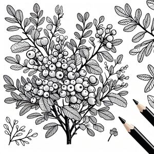 A drawing of a tree with leaves and berries