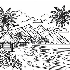 Phong cảnh bãi biển nghỉ dưỡng với nhà chòi