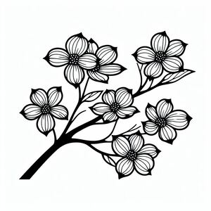 A black and white drawing of a branch with flowers