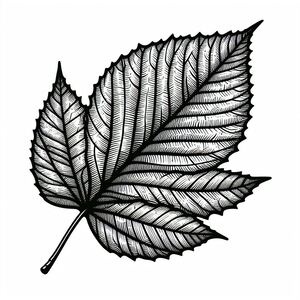 A black and white drawing of a leaf