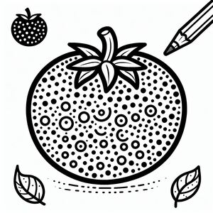 A black and white drawing of a pomegranate