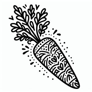 A black and white drawing of a carrot