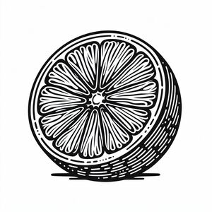 A black and white drawing of a lemon