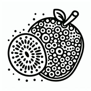 Một bản vẽ đen trắng của một quả kiwi
