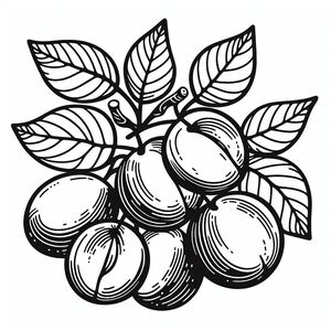 Một bản vẽ đen trắng của một bó trái cây