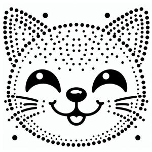 A black and white drawing of a cat's face