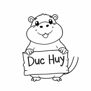 Một cappybara dễ thương cầm tấm biển ghi 'Đức Huy'
