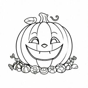 a halloween pumkin with a cute smile stay around candy
