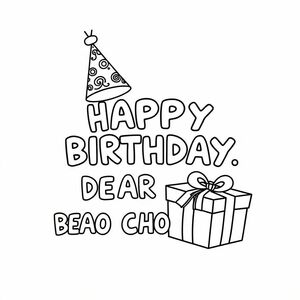 HAPPY BIRTHDAY, DEAR BAO CHAU!”, a birthday hat, a birthday gift