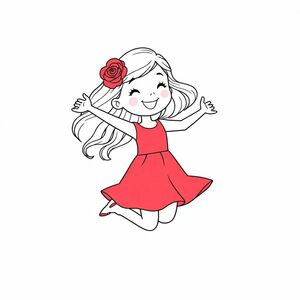  Girl Dancing Spot Wearing Red Dress Yellow Hair Pink Hair Clip Rose Shape