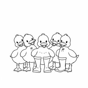 family of 5 ducks wearing rainboots