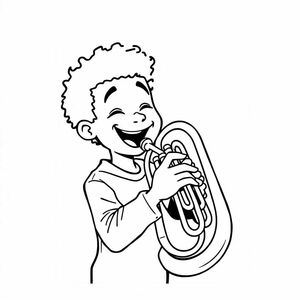 a black boy playing the tuba.