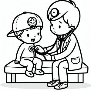 Bác sĩ ngồi khám cho bé trai