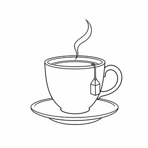 Một bức tranh tô màu của một tách trà cho trẻ mẫu giáo có thể bao gồm:

🍵 Một tách trà đơn giản với tay cầm tròn, nằm trên một chiếc đĩa nhỏ.

☕ Hơi nước bốc lên từ cốc theo những đường cong, mềm mại, cho thấy trà ấm.

🌿 Một lá trà nhỏ hoặc túi trà treo trên mép cốc, giúp trẻ liên tưởng nó với trà.

Các đường viền phải đậm và rõ ràng, giúp trẻ dễ dàng tô màu trong khi nhận ra khái niệm về trà.