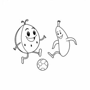 watermelon playing soccer against a banana