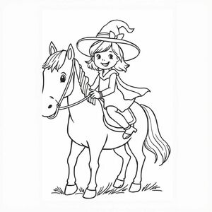 A little girl with a hat riding a horse