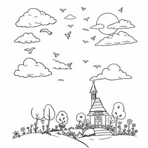 A detailed picture of the sky, nature and architecture
