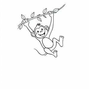 A playful monkey swinging from a vine