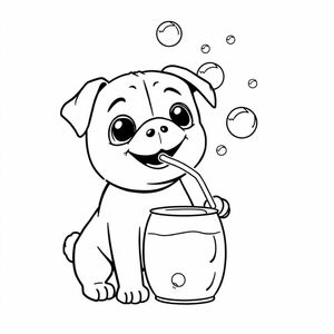 Một chú chó pug thổi bong bóng từ thùng chứa